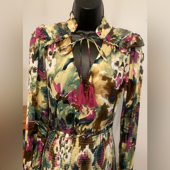 g.p.d. Floral Print Ruffle & Smocked Long Sleeve Dress. Color: Multi/Purple - Picture 5 of 11